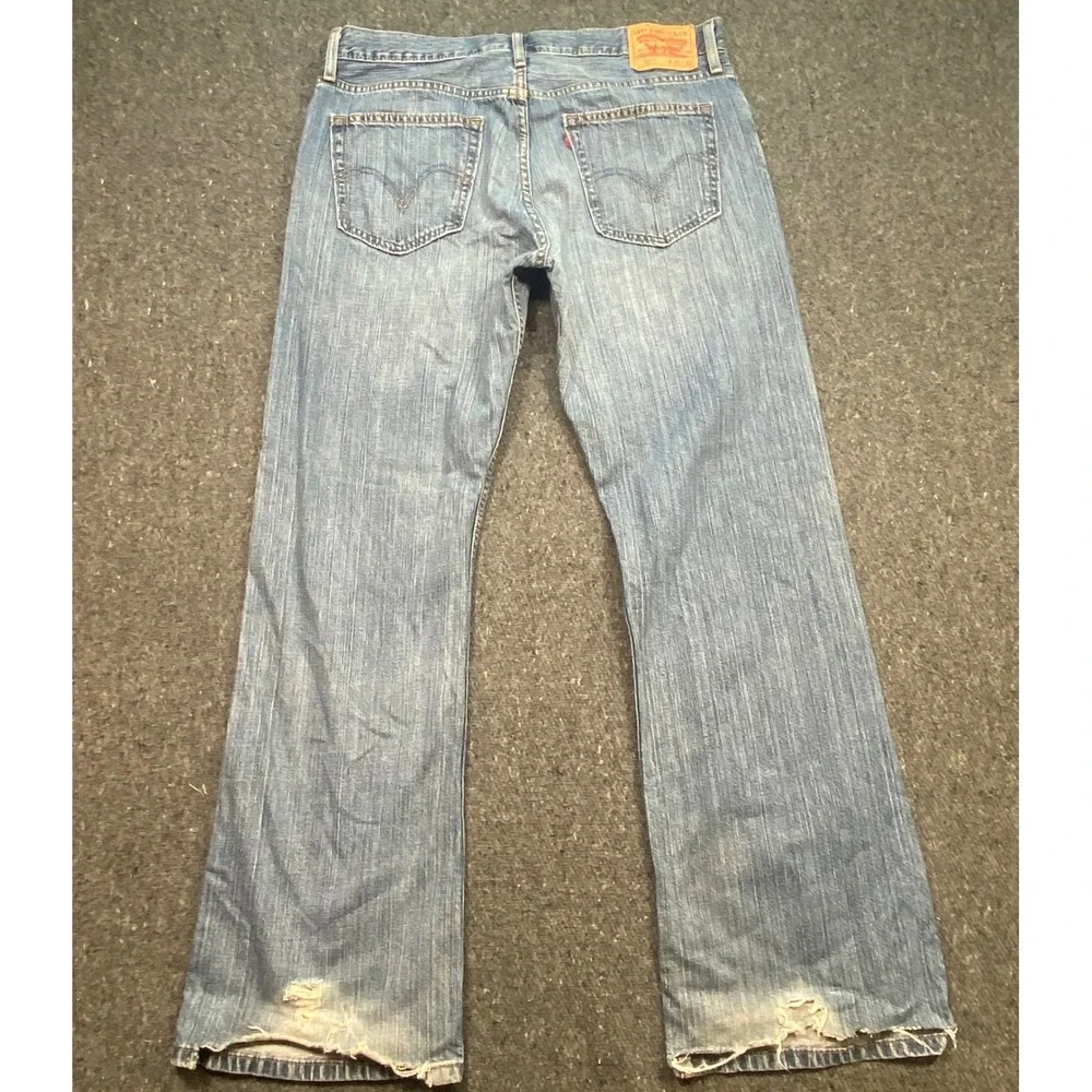Levis 527 Bootcut Jeans 36 Mens Blue Grunge Distressed Frayed Hem Slim Fit Denim